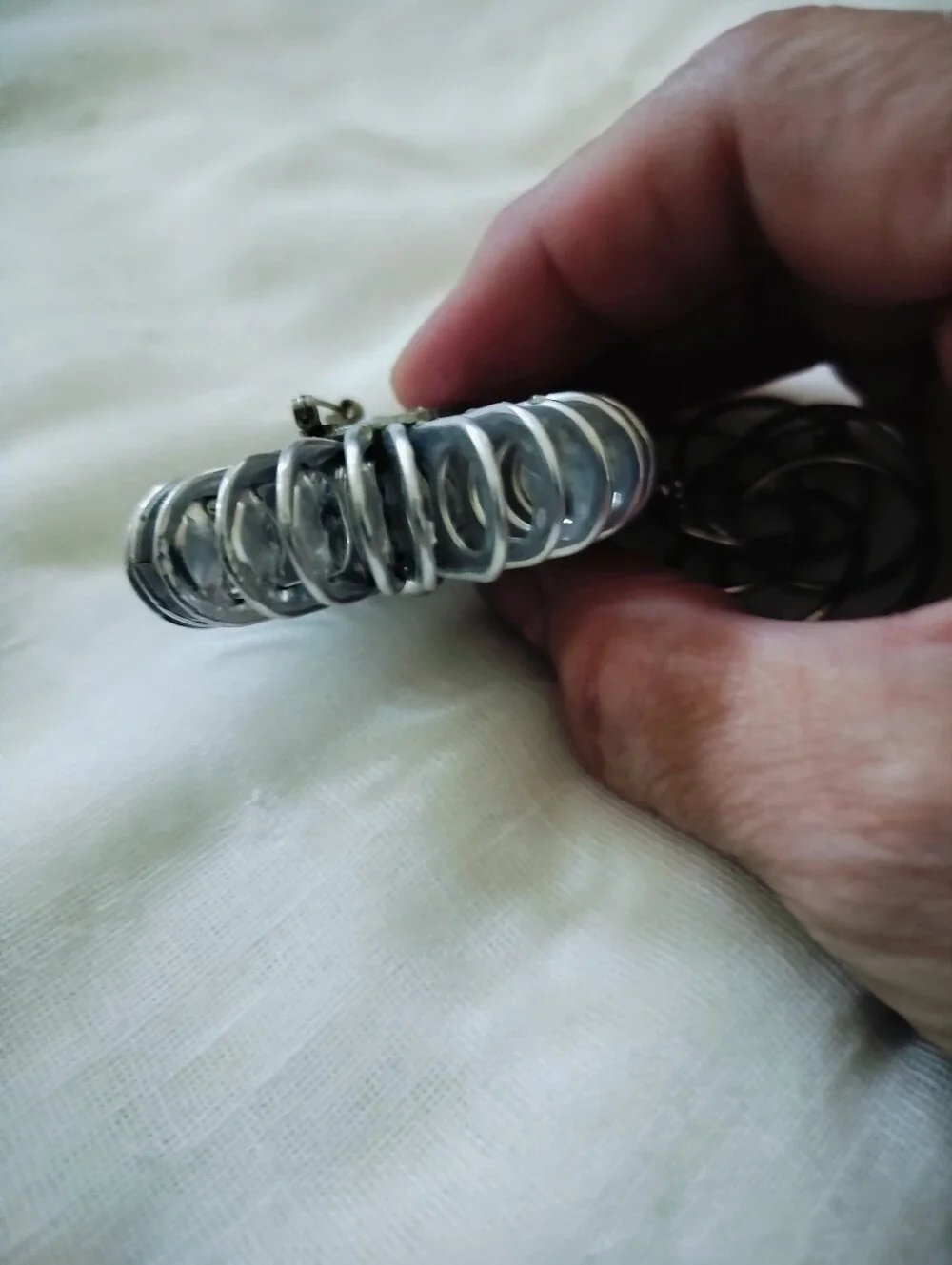Vintage MCM Silver Tone Brooches: Wire Sunburst & Geometric Interlocking Rings